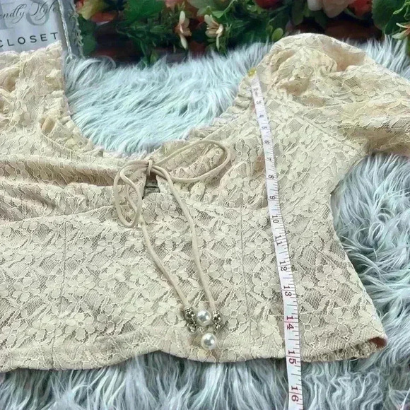 Forever 21 Cottagecore Sparkly Lace Puff Sleeve Cropped Blouse, S - Picture 7 of 9